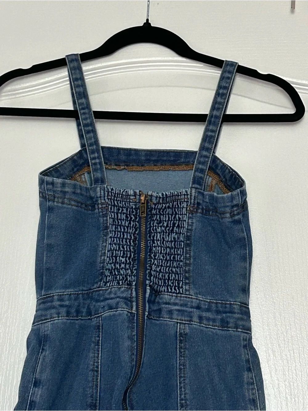 Sincerly Jules Blue Denim Fitted Flare Bottom Jean Overalls Front Seam Size XS - Picture 8 of 12